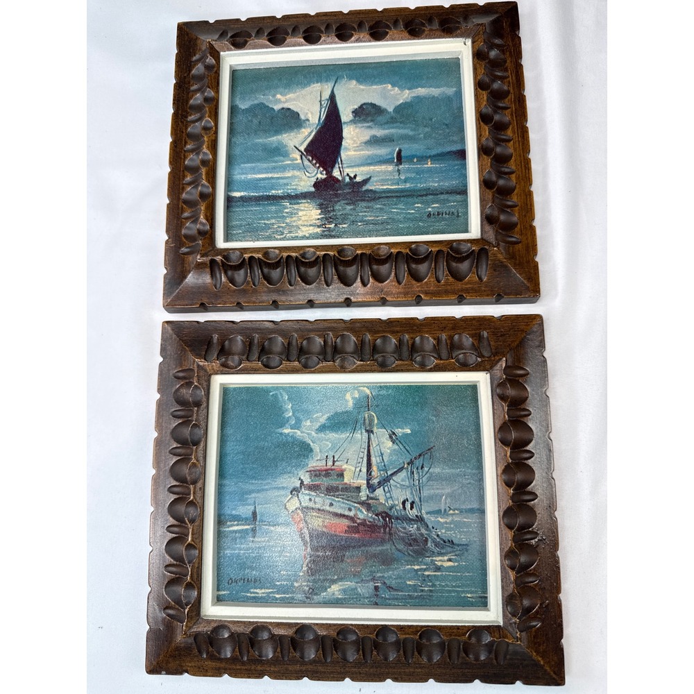 Vintage 70s Turner Mfg Co Art  Pair - Spanish Revival Framed Nautical Pictures